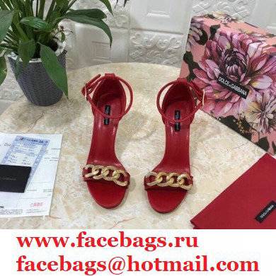 Dolce  &  Gabbana Heel 10.5cm Leather Chain Sandals Red with Baroque D & G Heel 2021